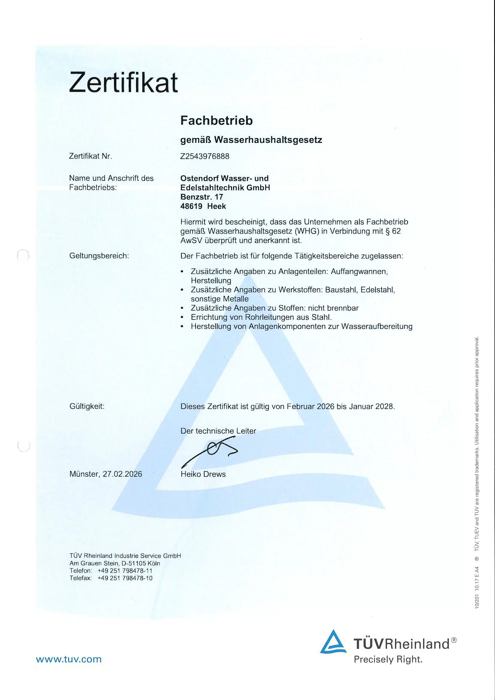 WHG Zertifikat 2026